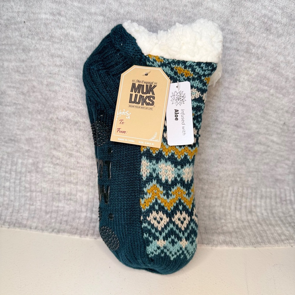 Muk Luks Women's S/M 6-8 Marled Aloe Infused Cabin Socks Faux Shearling Lined